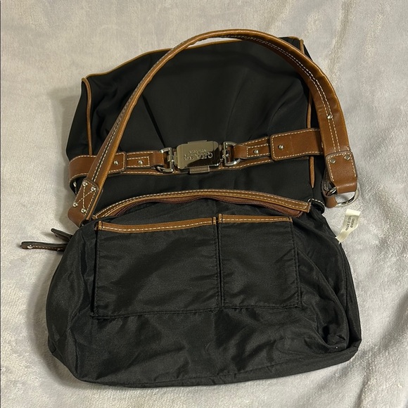 CHAPS Black and Brown Shoulder Bag with Silver Toned Buckle - Picture 8 of 10